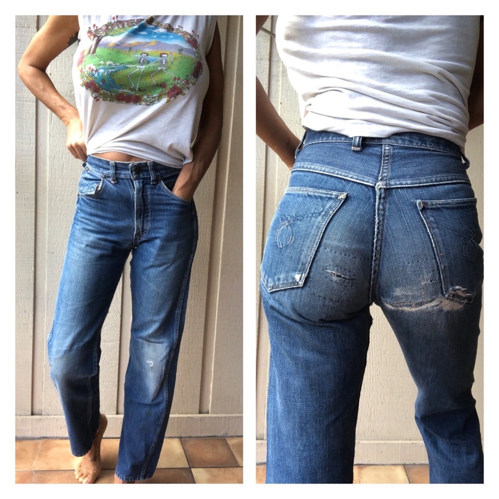 Vintage jeans denim 1950 1960 size 24 25 Mended